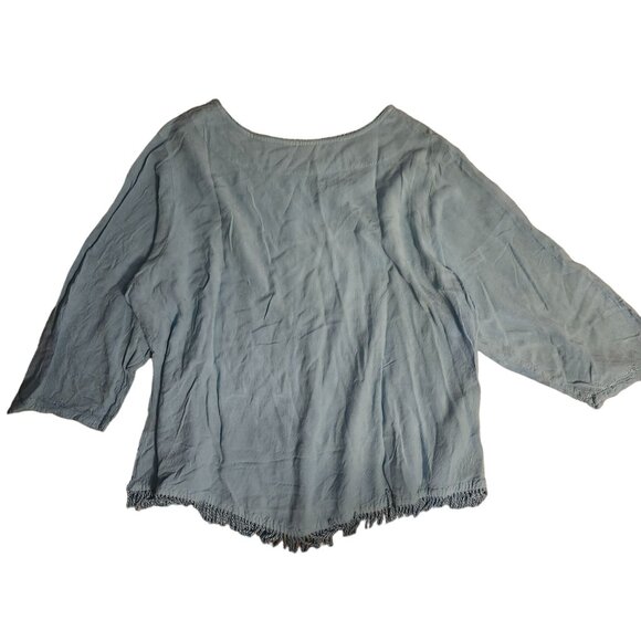 3X Aqua Blue Embroidered Fringe Hem Top Boho Romeo & Juliet Collection - Picture 6 of 7
